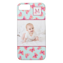 Aqua Watercolor Butterfly Monograma Foto