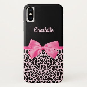 Capa Para iPhone X Arco e nome do alfabeto impresso branco preto-rosa