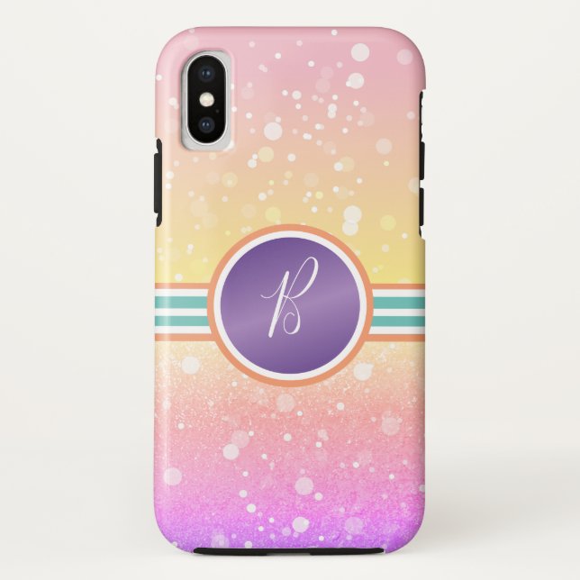 Capa Para iPhone, Case-Mate Arco-íris Ombre Monograma Brilho Glamour (Verso)