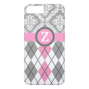 Capa Para iPhone Da Case-Mate Argyle e rosa da cor damasco, monograma cinzento