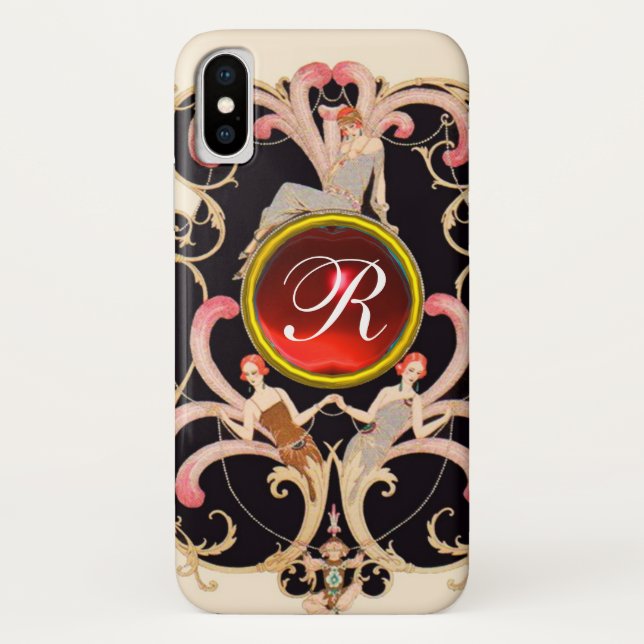 CAPA PARA iPhone, Case-Mate  ART DECO BEAUON FASHION RED RUBY GEMSTONE MONOGRAM (Verso)