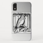 Capa Para iPhone XR Art Deco - falcão de pedra gravado - prata<br><div class="desc">Um detalhe arquitetônico da Arte Deco esculpido,  renderizado em um acabamento metálico prateado</div>
