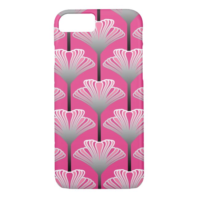 Capa Para iPhone, Case-Mate Art Deco Lily, Fuchsia Pink e Cinzas Prateadas (Verso)