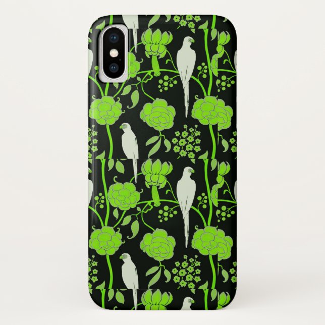 CAPA PARA iPhone, Case-Mate  ART DECO VERDE FLORES, PARRÓGÃOS BRANCOS A PRETO (Verso)