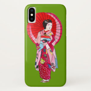 Capa Para iPhone Da Case-Mate Arte bonito do quimono vermelho japonês da gueixa