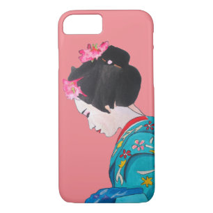 Capa iPhone 8/ 7 Arte Geisha bonitinha japonesa com flor de cereja