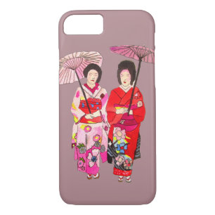 Capa iPhone 8/ 7 Arte Geisha bonitinha japonesa com quimono rosa