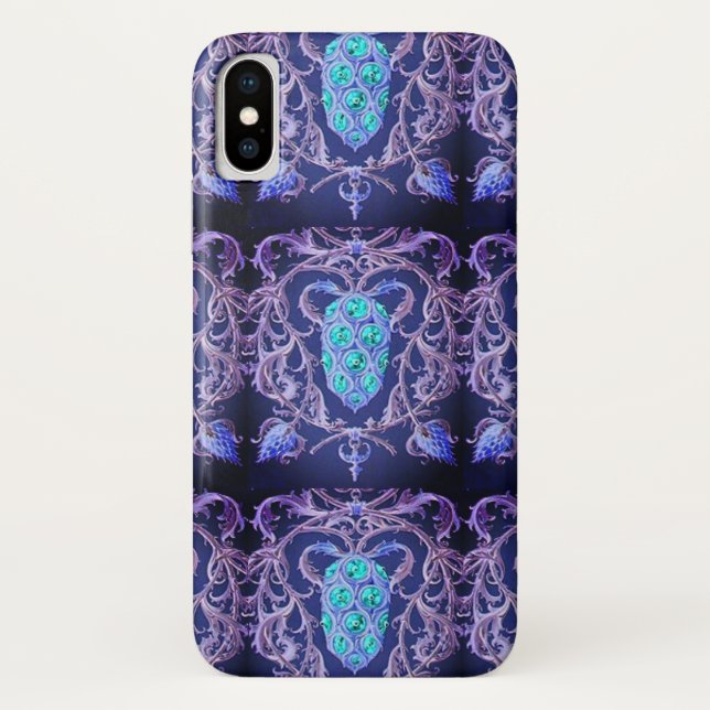 Capa Para iPhone, Case-Mate Arte nouveau abstrato jojewel padrão azul roxo (Verso)