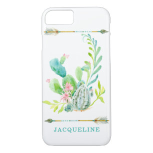 Capa iPhone 8/ 7 Arte tribal boémia do cacto da aguarela da seta de