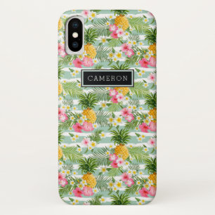 Capa Para iPhone X As flores & as listras da cerceta do abacaxi
