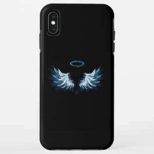 Capa Para iPhone Da Case-Mate Asas Anjos Azuis Brilhantes em fundo preto