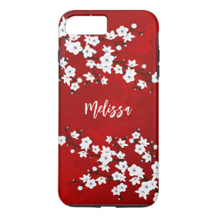 Capa iPhone 8 Plus/7 Plus Asia Floral White Cherry Blossom Red Monograma