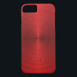 Capa iPhone 8/ 7 Aspecto brilhante do Design vermelho metálico sem<br><div class="desc">Aspecto de aço inoxidável vermelho-design metálico brilhante. Monograma personalizável e opcional. Esta é uma imagem de fundo metálico</div>