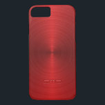 Capa iPhone 8/ 7 Aspecto brilhante do Design vermelho metálico sem<br><div class="desc">Aspecto de aço inoxidável vermelho-design metálico brilhante. Monograma personalizável e opcional. Esta é uma imagem de fundo metálico</div>