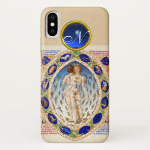 CAPA PARA iPhone X  ASTROLOGIA ANTIGA, MONOGRAMA AZUL DA GEMA DOS