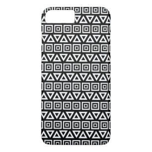 Capa iPhone 8 Plus/7 Plus Aztec triângulos+quadrados branco-padrão em preto