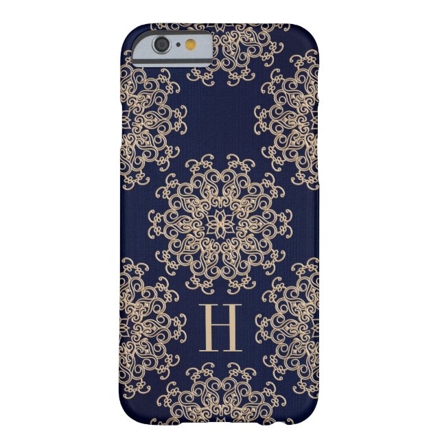 Capa Para iPhone, Case-Mate Azuis marinhos Monogrammed e medalhão exótico (Verso)