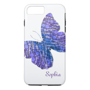 Capa iPhone 8 Plus/7 Plus Azul & borboleta roxa do brilho personalizados