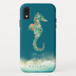 Capa Para iPhone Da Case-Mate Azul botânico do cavalo marinho da praia elegante<br><div class="desc">Cavalo marinho botânico da ilha tropical elegante da aguarela com o acento do Sandy Beach,  personalizado com nome,  capas de iphone do azul de oceano profundo.</div>
