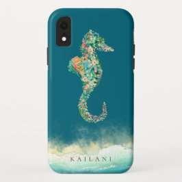Capa Para iPhone Da Case-Mate Azul botânico do cavalo marinho da praia elegante
