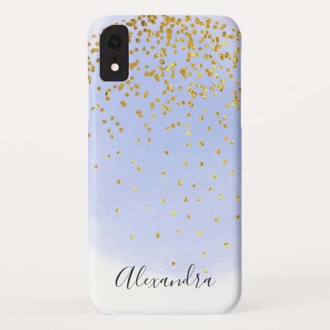 Capa Para iPhone, Case-Mate Azul-Cor-de-Água Ouro Folha de Folha Confetti (Verso)