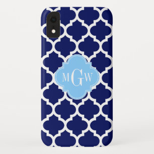 Capa Para iPhone XR Azul Marinho Branco Marroquino #5 Azul Céu Monogra