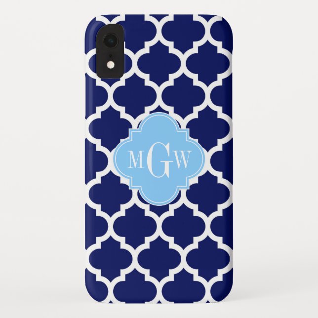 Capa Para iPhone, Case-Mate Azul Marinho Branco Marroquino #5 Azul Céu Nome Mo (Verso)