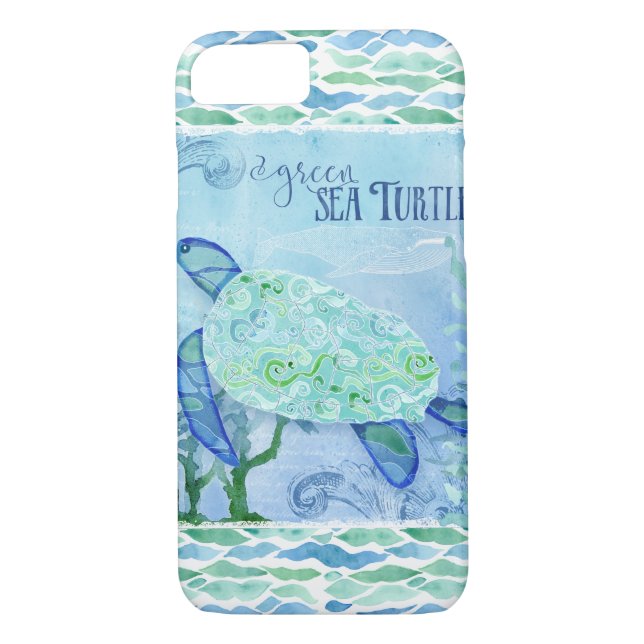 Capa Para iPhone, Case-Mate Azul moderno da arte da praia do oceano da (Verso)
