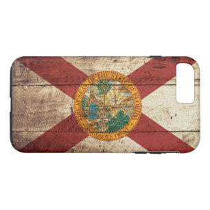 Capa iPhone 8 Plus/7 Plus Bandeira do Estado da Flórida em Old Wood Grain