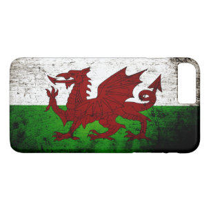 Capa iPhone 8 Plus/7 Plus Bandeira preta de Wales do Grunge