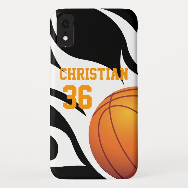 Capa Para iPhone, Case-Mate Basquetebol flamejante personalizado B/W (Verso)