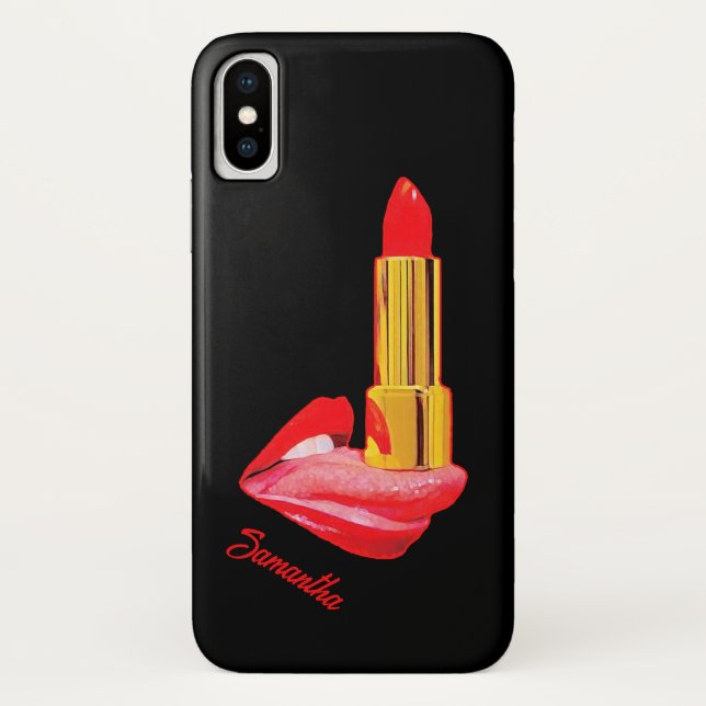 Capa Para iPhone, Case-Mate Batom Vermelho na Língua com Personalização (Verso)