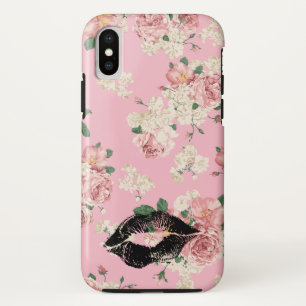 Capa Para iPhone Da Case-Mate Beijo floral do batom do preto do teste padrão de