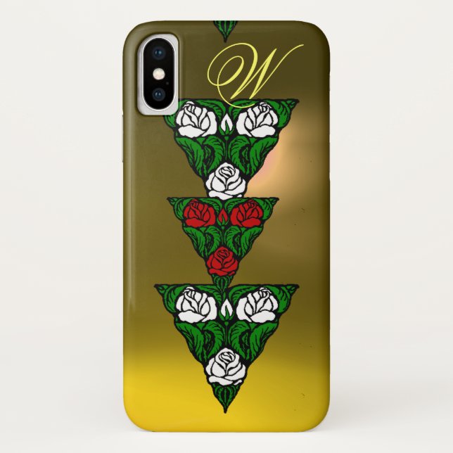 CAPA PARA iPhone, Case-Mate  BELO MONOGRAMA DE TRIÂNGULO DE ROSAS VERMELHAS BRA (Verso)