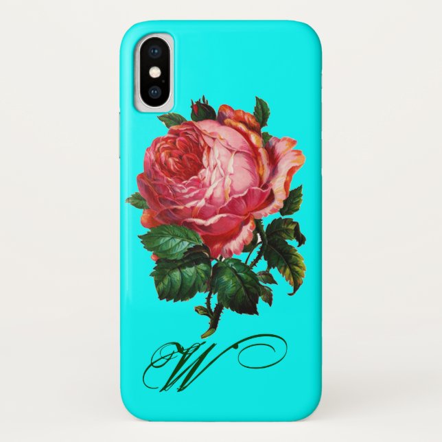 Capa Para iPhone, Case-Mate BELO PINCO ROSE MONOGRAMA, Azul Azul-Azul-Teal (Verso)