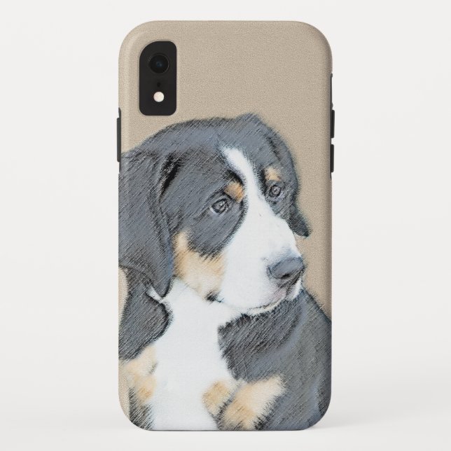 Capa Para iPhone, Case-Mate Bernese Mountain Dog Puppy Painting - Arte Origina (Verso)