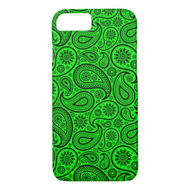 Capa Para iPhone, Case-Mate Black Paisley sobre fundo verde brilhante (Verso)