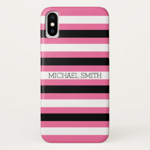 Capa Para iPhone X Black White Cyclamen Modern Stripes