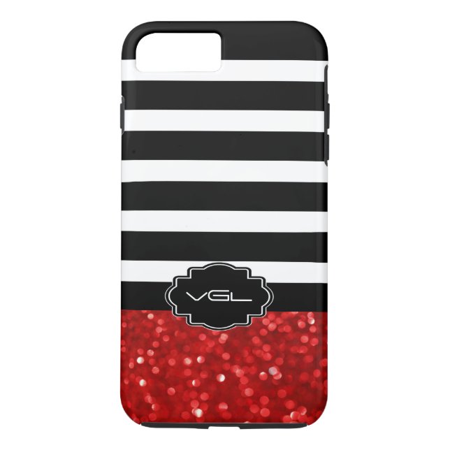 Capa Para iPhone, Case-Mate Black & White Strike & Red Glitter (Verso)