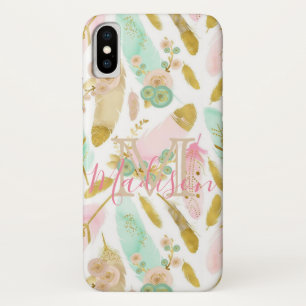 Capa Para iPhone Da Case-Mate Boho Feathers Azul Cor-de-rosa, verde, nome inicia