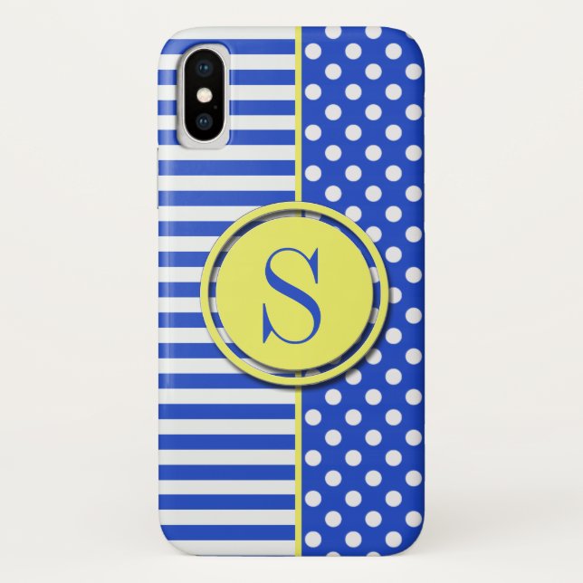 Capa Para iPhone, Case-Mate Bolinhas azuis e Stripes-Monograma (Verso)