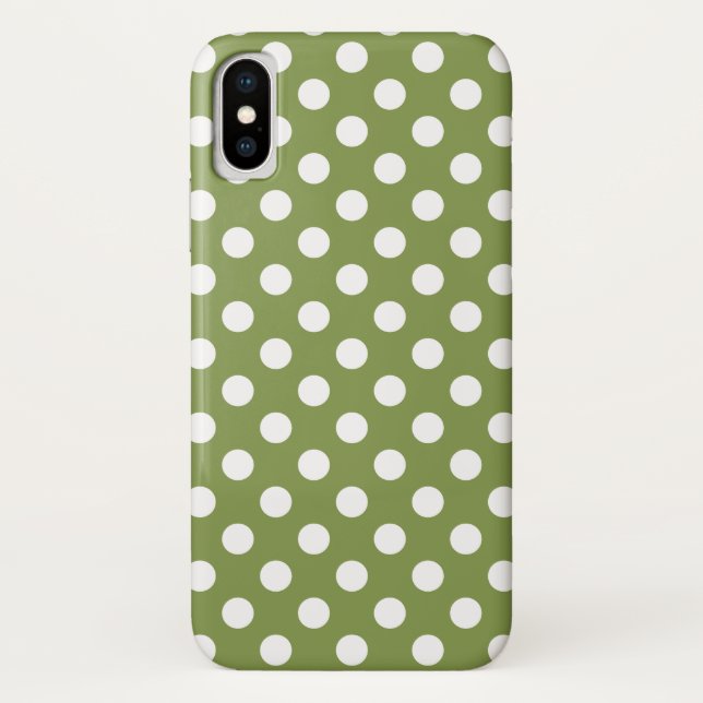 Capa Para iPhone, Case-Mate Bolinhas brancas de verde-oliva (Verso)
