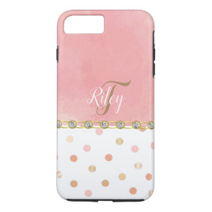 Capa iPhone 8 Plus/7 Plus Bolinhas De Pêssego Rhinestone Glitzy Bonito Diver