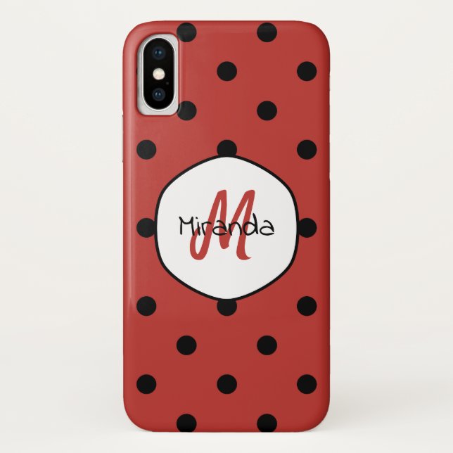 Capa Para iPhone, Case-Mate Bolinhas Name e Monograma do Black Red Ladybug (Verso)