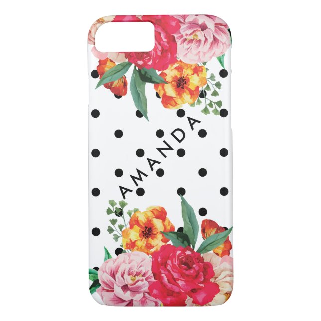 Capa Para iPhone, Case-Mate Bolinhas Negra Peony Flor SEU NOME (Verso)