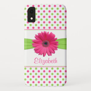 Capa Para iPhone XR Bolinhas Verde Rosa Gerbera Daisy