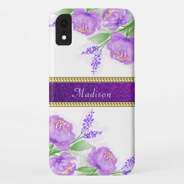 Capa Para iPhone, Case-Mate Bonito Roxo, Lavanda Dourada Verde (Verso)