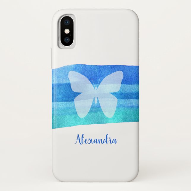 Capa Para iPhone, Case-Mate Borboleta Azul Aquarela Personalizada (Verso)