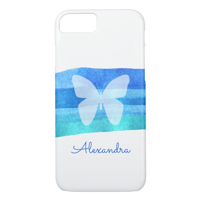 Capa Para iPhone, Case-Mate Borboleta Azul Aquarela Personalizada (Verso)