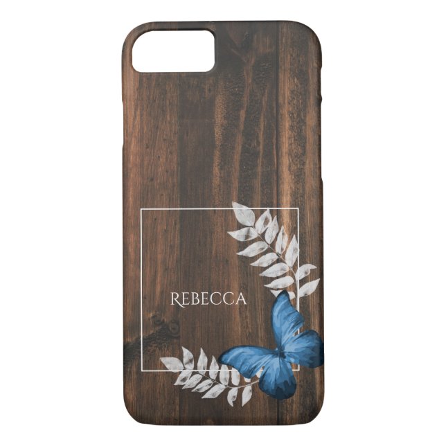 Capa Para iPhone, Case-Mate Borboleta Azul Rústica Personalizada (Verso)